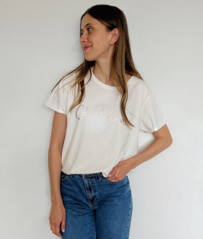 Camisetas Colombiana cursiva - letra oro rosa Marfil