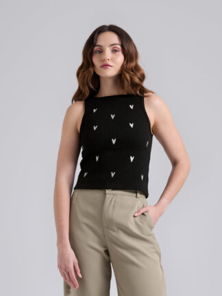 Top Corazones - Negro